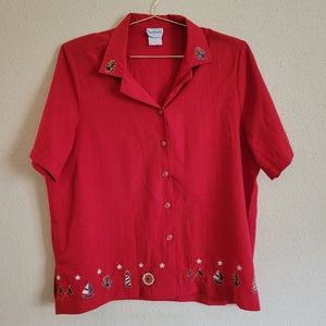 BonWorth red sailor style button down top size large